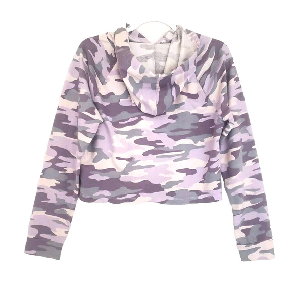 Wild Fable Purple & Gray Camo‎ Crop Raw Hem Hoodie. Size Small - Picture 3 of 11